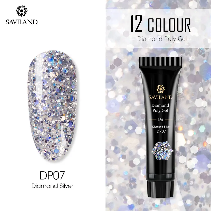 SAVILAND Colors Diamond Poly Gel Soak Off UV Builder Gel Glitter Gel Lacquer Camouflage Fast Nail Extension Poly Gel Art Design - Цвет: 15ml DP07