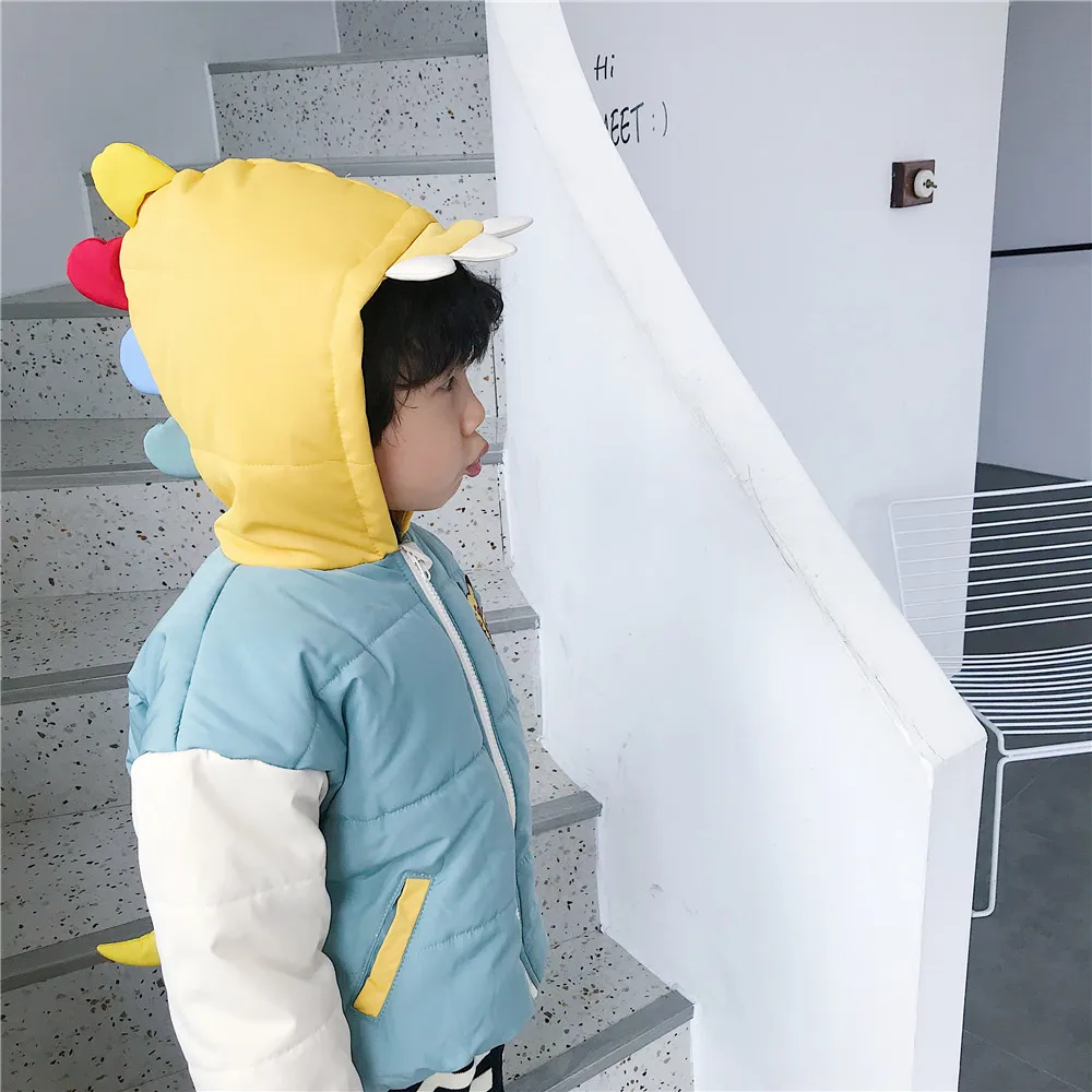 Tonytaobaby/новая зимняя одежда для мальчиков и девочек; куртка с динозавром; хлопковая куртка; одежда для маленьких мальчиков