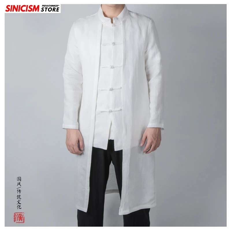 Sinicism Store, мужской свободный длинный жаккардовый Тренч, мужская куртка в китайском стиле с пряжкой, Тренч, мужское весеннее пальто, одежда из хлопка и льна