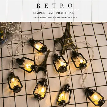 

10LED 1.5m Battery Powered Light Up Lantern Hanging Camping Kerosene Oil Lamp LED Garland String Halloween Lights Retro