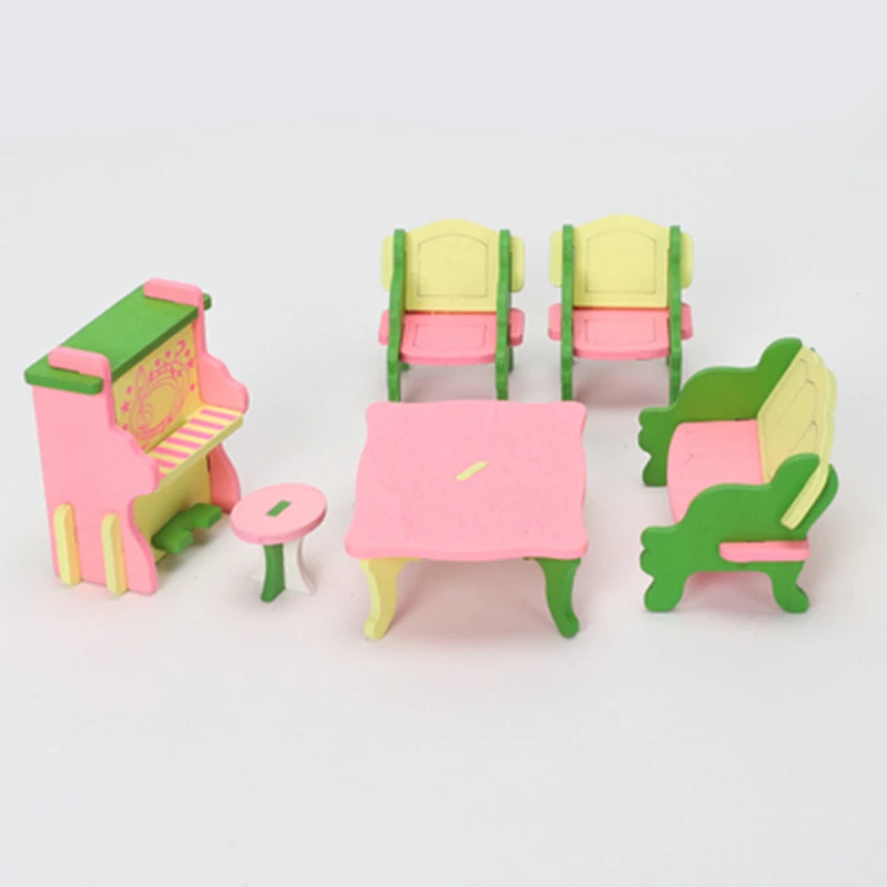 Новинка, 3D модель, деревянная объемная головоломка, детская интеллектуальная деревянная игрушка для мальчиков и девочек, Подарочная мебель, сборная головоломка - Цвет: A living room