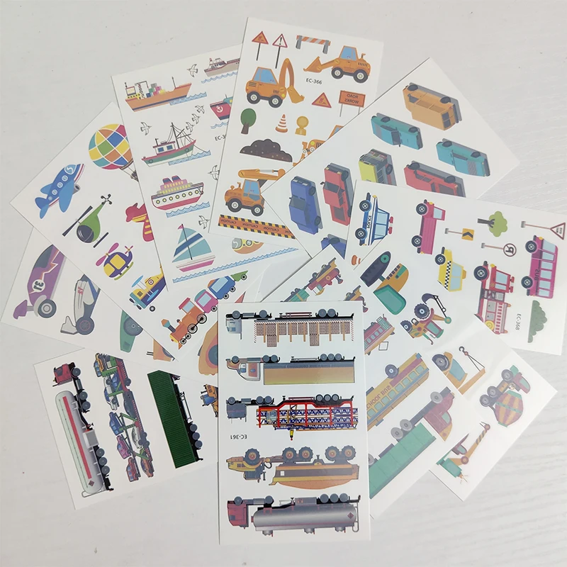 

10pc Children Temporary Tatoo Sticker Waterproof Fake Tattoo Train Tank Truck Ferry Aircraft Tattoos Hand Foot Tatouage Boy Girl