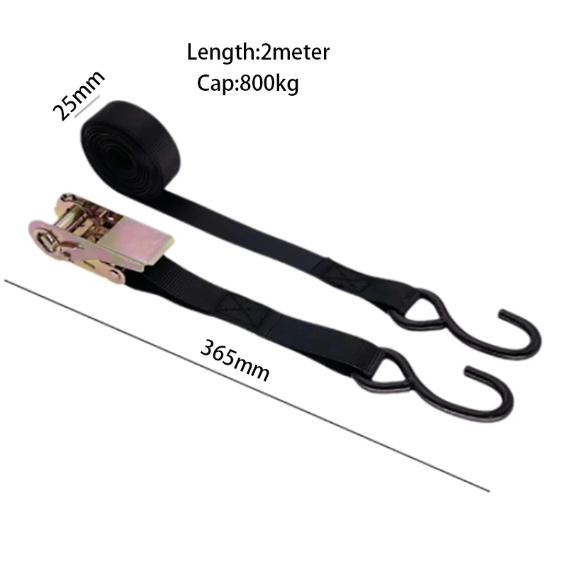 1pc CVP 1" 2m 800kgs Black Trailer Tie Down Strap Ratchet Buckle S Hook RV Parts Camper Accessories Caravan Components cargo straps cargo tie down strap tie down straps lashing strap