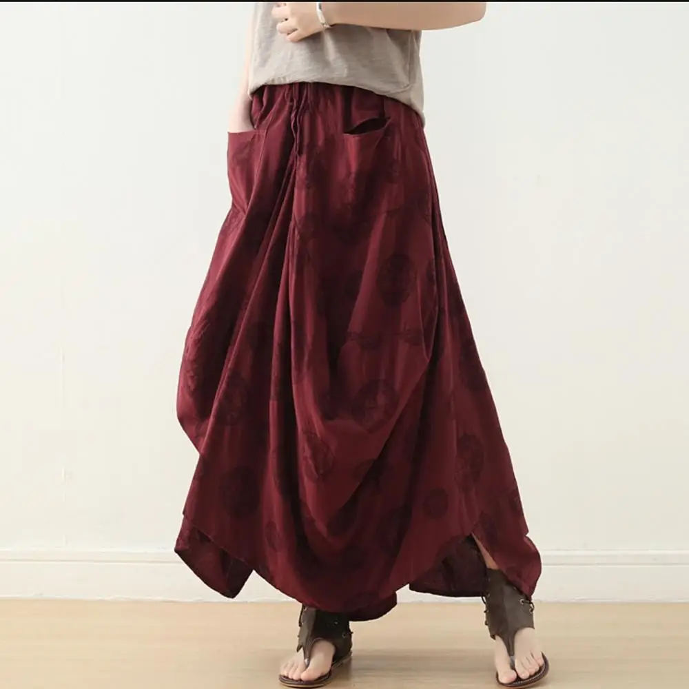 

New Women's Skirts Style Cotton Linen Casual Elastic Waist Design Irregular Female skirts Texture Fabrics Asymmetrical Skirts