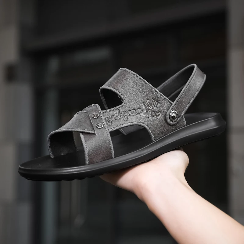 Popular Summer Beach Men Shoes Ankle-Wrap Mens Sandals Leather Black Brown Soft Slippers Man Slip on Sandals for Men Size 38-43