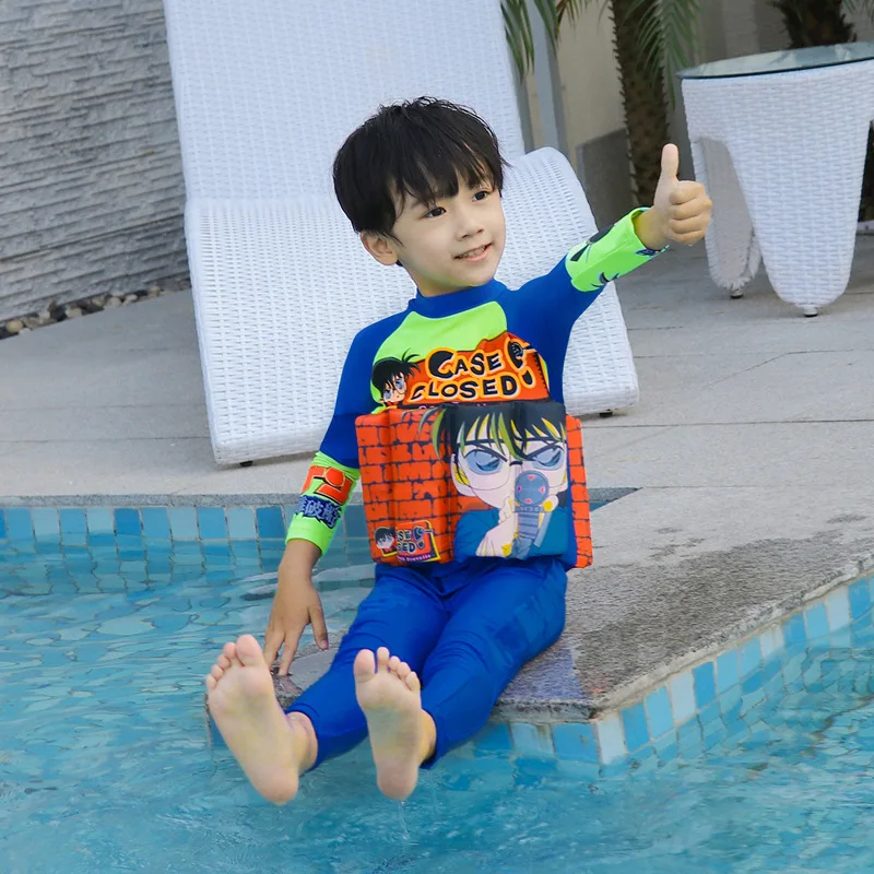

Zipper Siamese Swimsuit BOY'S Suit Conan Buoyancy KID'S Swimwear with fu bang Infants Learning Swimming