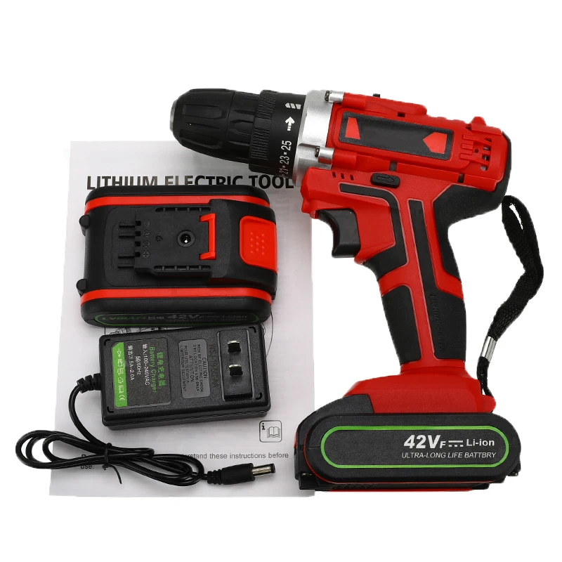 Electric Drill Cordless Screwdriver 42V 110-240V Lithium Battery LED Light Mini DIY Wireless Power Driver 2-Speed Power Tools