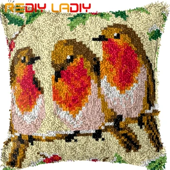 

Latch Hook Cushion Robin Birds Pre-Printed Canvas Cushion Front Acrylic Yarn Crochet Pillow Case Kits Sofa Bed Pillow Home Decor