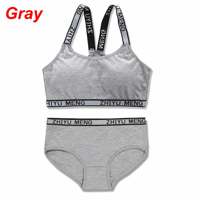 Gray Нижнее белье для девочек-подростков, мягкий хлопковый комплект с бюстгальтером для молодых девушек, Спортивная для йоги и бега - Цвет: Gray