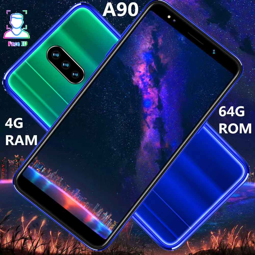 A90 четырехъядерный процессор 5,5 дюймов смартфоны 4G ram 64G rom 5MP+ 13MP фронтальная/задняя камера Android Мобильные телефоны WCDMA face ID разблокированный celular