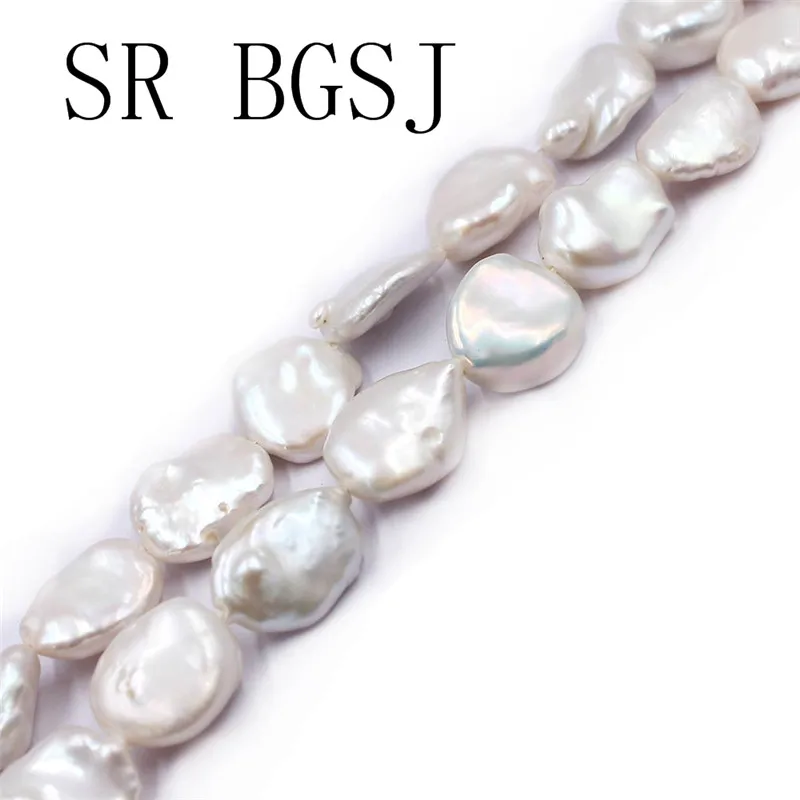 Free Shipping 10-12mm White Freeform Baroque Reborn Freshwater Natural Pearl Loose Beads Strand 15"