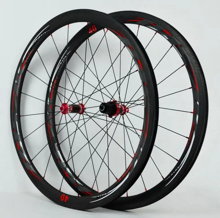 40 red clincher PASAK шоссейный велосипед из углеродного волокна 700C, набор колес для велосипеда, полностью Углеродные колеса C/V, тормоза 40, 55 мм, обод, набор колес, клинчер - Цвет: 40 red clincher