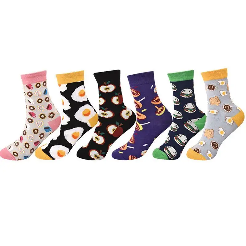 Женские хлопковые носки с милым рисунком яиц, счастливые носки, женские носки для девочек, рождественские носки