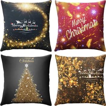 

4Pcs/set Merry Christmas Decorative Pillowcases Polyester Christmas Cartoon Santa Claus Elk Throw Pillow Case Cover Pillowcase