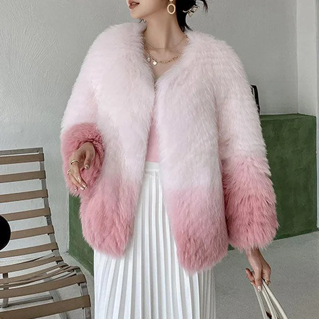 New Women Warm Elegant Faux Fox Fur Coat Korean Fashion Winter Fluffy Faux Fur Jacket Outerwear Coat