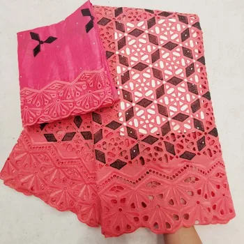 

High quality Swiss voile lace African voile lace fabric with embroidery 5yards plus 2yards cotton lace set for dress NHH064