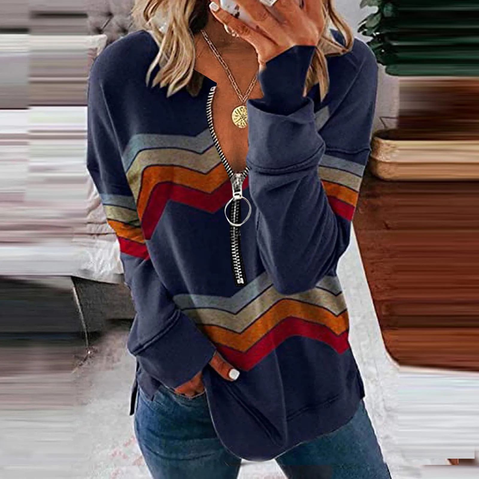 Women T shirts Lapel Loose Casual Splicing Fashion Long Sleeve T-shirt Tops Female T-shirts Women's Clothing camisetas de mujer 1
