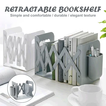 

Spot Adjustable Bookend Book Holder Retractable Book Stand Multi Compartments with Pen Holder Desktop Organizer Home Office V
