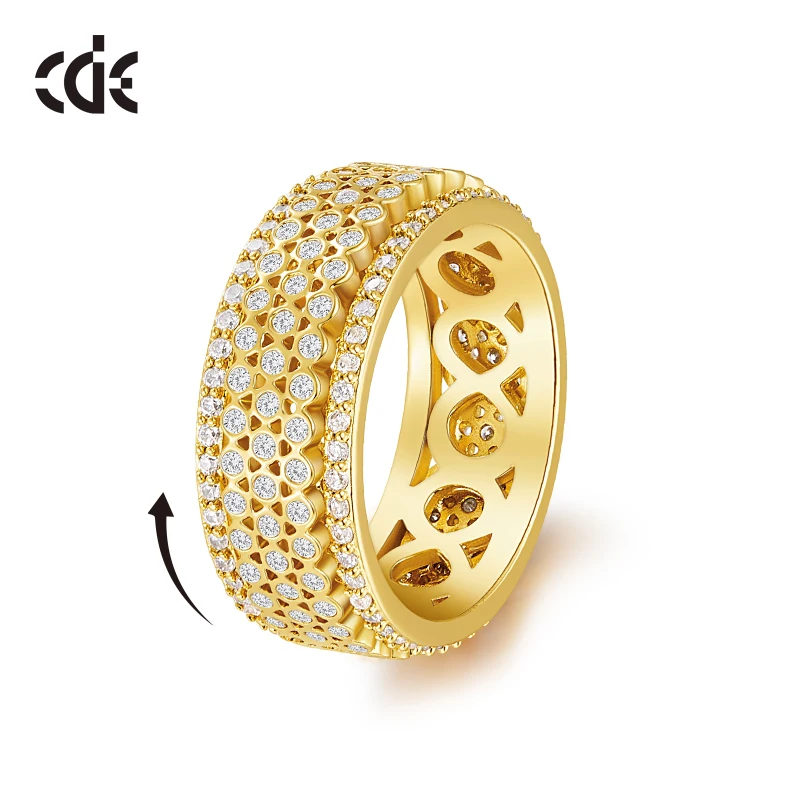 CDE Brand Trendy Wedding Women Finger Ring Cubic Zirconia Rotating Rings Champagne Gold Gorgeous Female Daily Jewelry Gift | Украшения и