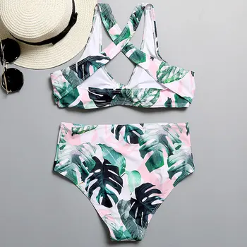 

Women's Fashion Sexy Bandage Printed High Waist Split Bikini Swimsuit Spring & Summer Beach Vacation