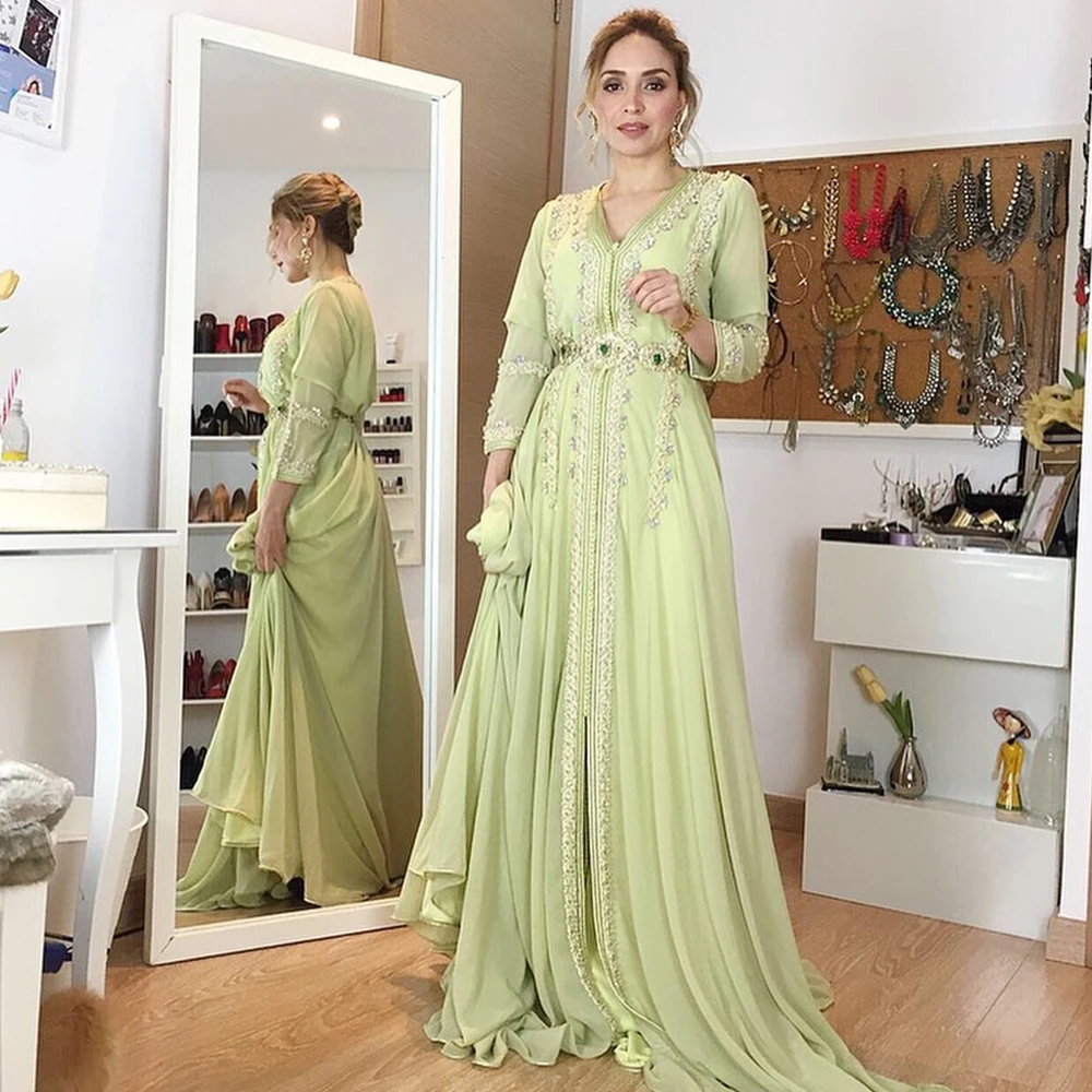 

Bbonlinedress Moroccan Caftan Evening Dresses Beads Hand Work Muslim Evening Dress Arabic Abaya Formal Dress robe de soiree