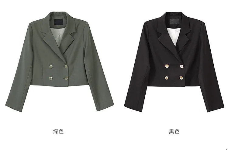 TVVOVVIN Autumn Concise Hong Kong Flavor Solid Color Both Row Buckle Long Sleeve Short Fund Small Suit Woman ZX188