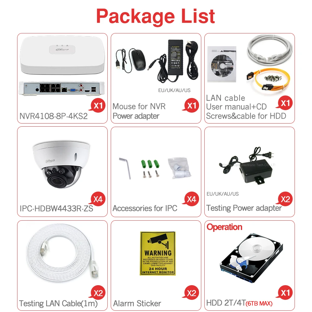 Dahua 4 МП 8+ 4 камеры видеонаблюдения комплект NVR4108-8P-4KS2 ip-камера IPC-HDBW4433R-ZS 5X зум P2P комплекты видеонаблюдения простая установка