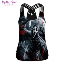 Летний женский спортивный жилет с принтом призрака, рубашки для йоги, футболки без рукавов для бега, спортивный бюстгальтер с перекрестной бретелькой, фитнес-жилет, блузка