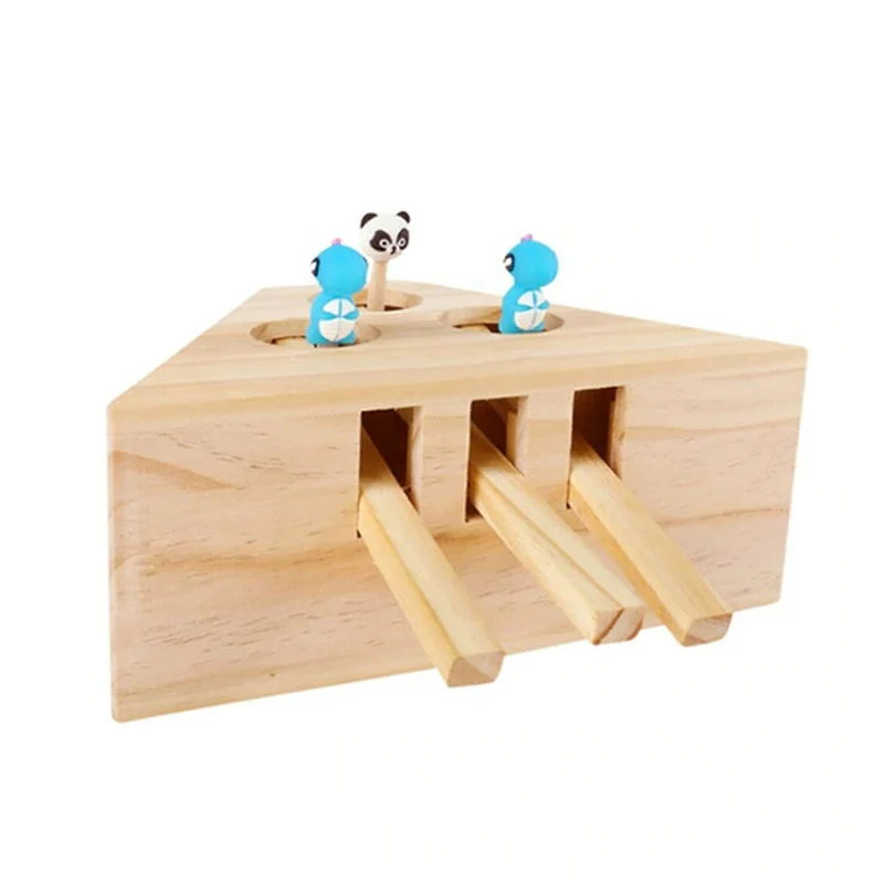 Whack Mole Mouse Cat Exercise Toy Solid Wooden Puzzle Box with 3/5 Holes Pet Toys AUG889