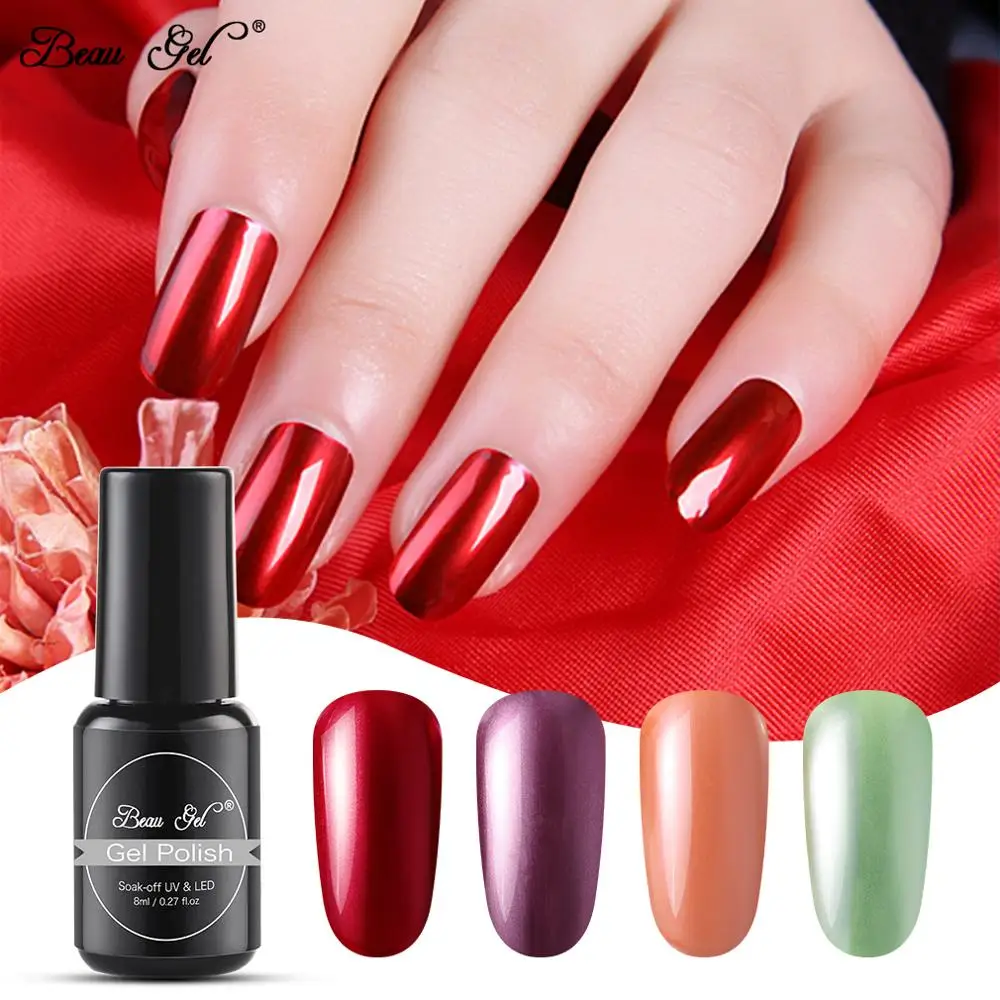 Beau Gel Metallic Nail Polish 8ml Mirror Effect Gel Varnish Gel Polish ...