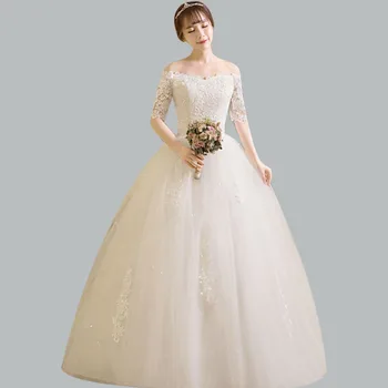 

Embroidery Wedding Dresses CR699 Lace Up Formal Bridal Gowns Sequin Boat Neck Wedding Dress Off The Shoulder Vestidos De Novia