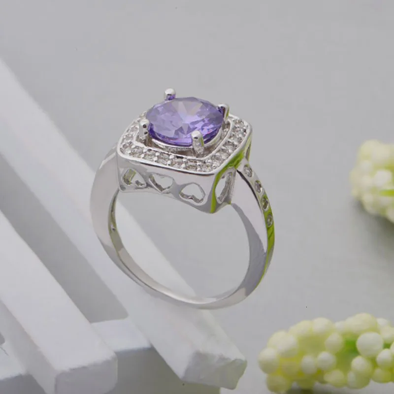 Серебряное кольцо 925 пробы для женщин с аметистом, драгоценными камнями, Женские Ювелирные изделия на палец, вечерние украшения, подарок для помолвки,, размер 5-10