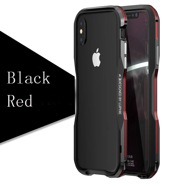 Black Red Металлический бампер LUPHIE чехол для iPhone Xs Max X Xr Чехлы Роскошная алюминиевая рамка 3D Защитная крышка для Apple iPhone 8 7 Plus Funda - Цвет: Black Red
