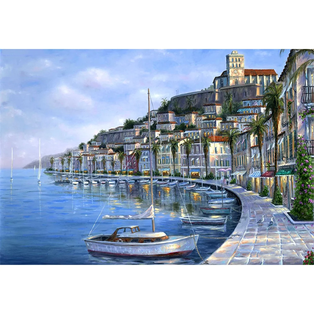 

Ocean Side Paint By Numbers DIY Set For Quarantine Depression-Killer DIY Oil Painting With Combo Frame and Colorful Canvas