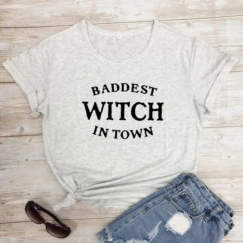 Baddest ведьма в городе футболка Веселая крутая Девушка Crewneck черная хипстерская безрукавка Топ Женская одежда письмо печати Хэллоуин подарок футболка