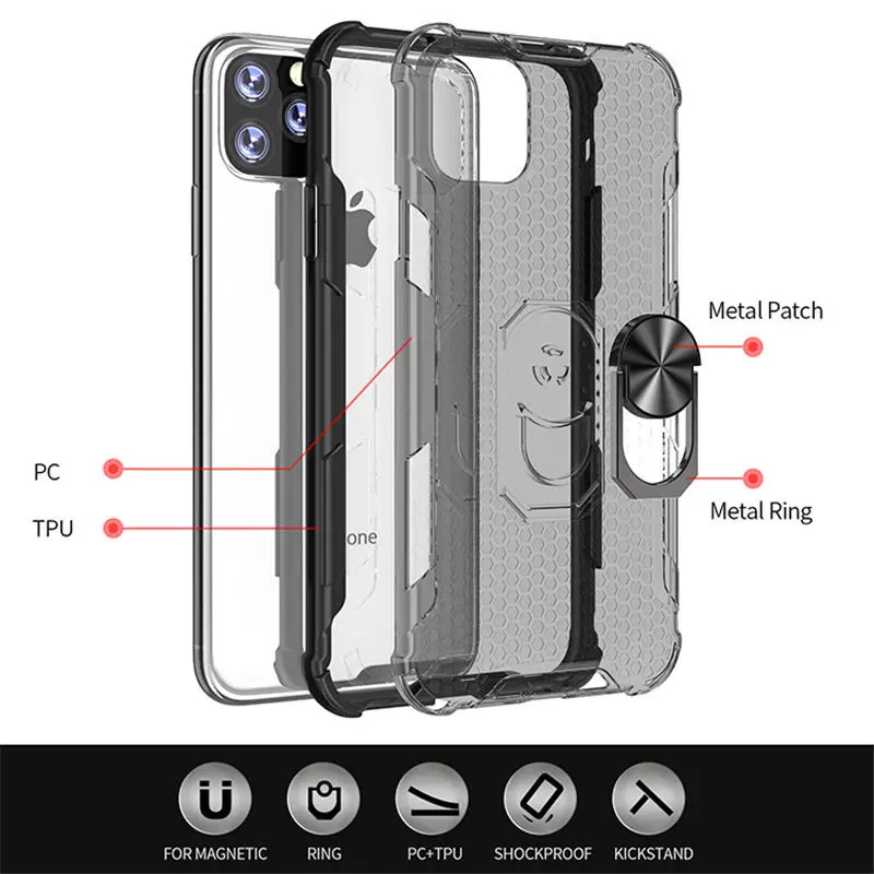 

Magnetic Ring Holder Cases For iPhone 11 Pro Transparent Hard PC Bumper Back Cover For iPhone 11 Pro Max XR XS Max 7 8 6 6S Plus