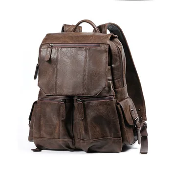 

Oil wax retro backpack PU climbing travel bag leisure outdoor men's bag backpack trend large capacity soft leather school bag