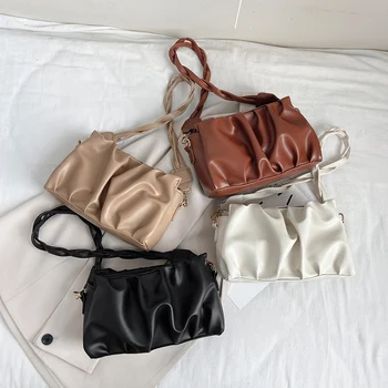 

Fashion PU Leather Fold Women Cloud Bag Luxury Retro Shoulder Messenger Bag Casual Handbag Party Wallet