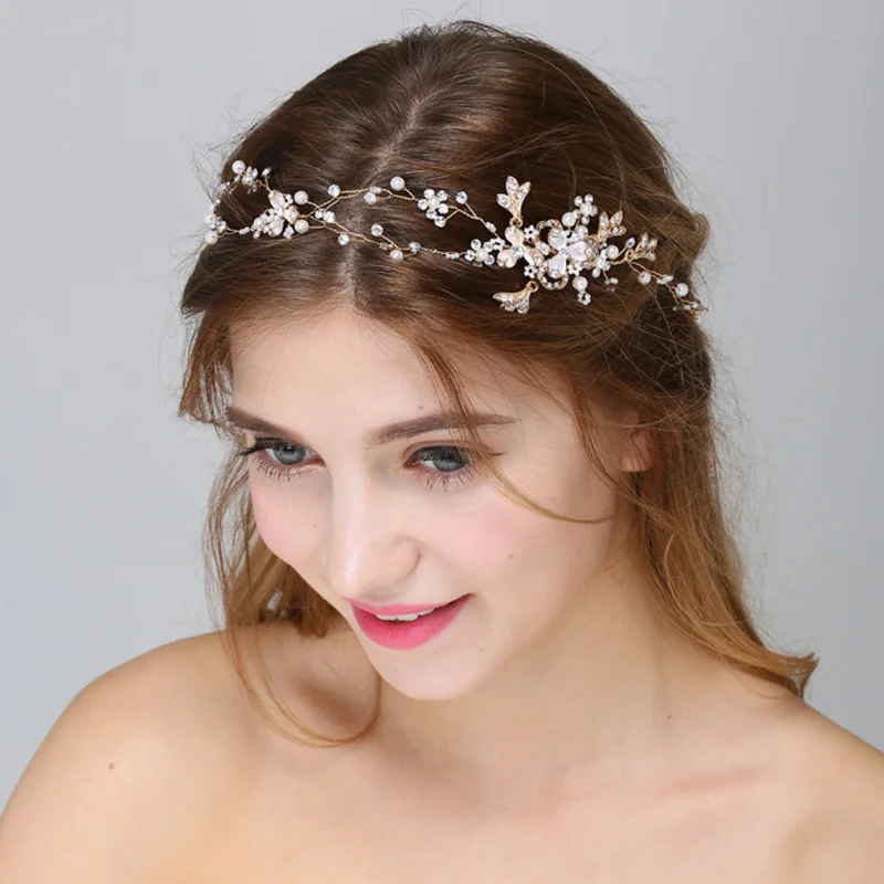 Gibsonbridal свадебный головной убор ручной работы, пресноводный жемчуг и стразы, свадебные аксессуары для волос, женские повязки для волос