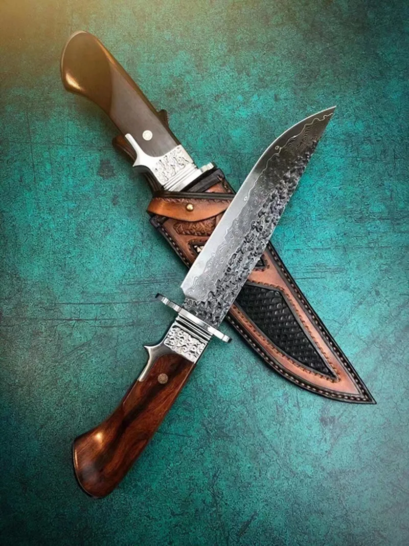 Survival Tactical Knife 60 HRC Damascus Steel Desert Ironwood Hunting