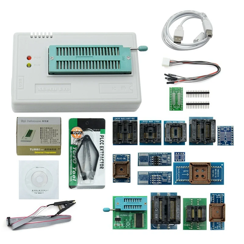Новинка V8.33 Tl866Ii Plus Универсальный Minipro программатор Tl866 Nand Flash Avr Pic Bios Usb + 17 шт.