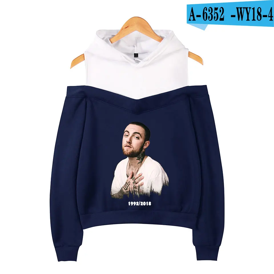 Mac Miller толстовки для плавания с открытыми плечами Женская Повседневная Толстовка в стиле хип-хоп с длинными рукавами с героями мультфильмов эксклюзивная Kpop WY18 - Цвет: Navy Blue