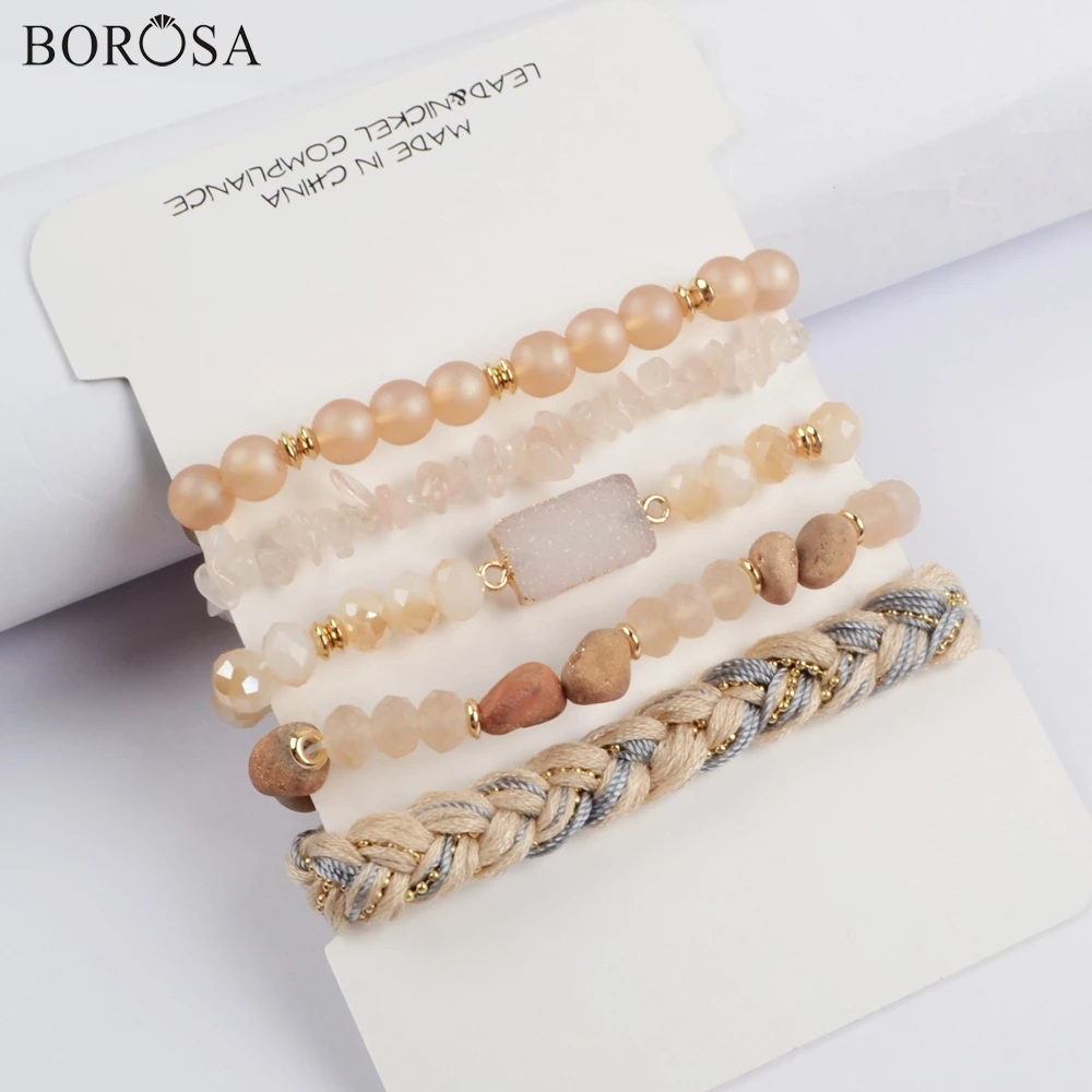 BOROSA 5 комплектов(5 шт./компл. разных Браслеты) светло-коричневый кулон agates Druzy Кристалл бусины Стекло бусины браслет наборы ювелирных украшений ювелирные изделия WX1185