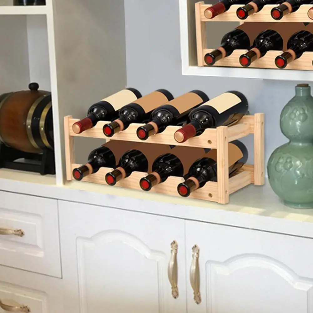 2 layer Classical wooden Wine Bottles Holder Wine Storage Rack Stand 8 Bottle Storage Rack