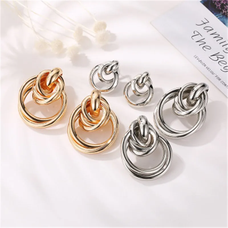 

New fashion exaggerated circle earrings punk style geometric earrings metal ear jewelry wholesale drop earrings for women gift