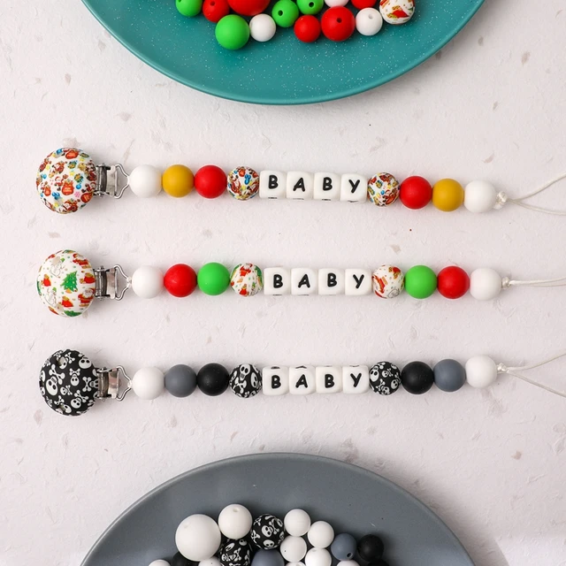 1Pcs Baby Pacifier Clip Chain Personalized Name Dummy Holder For Nipples Clips Silicone Christmas Teething Beads Toys Baby Gifts 1