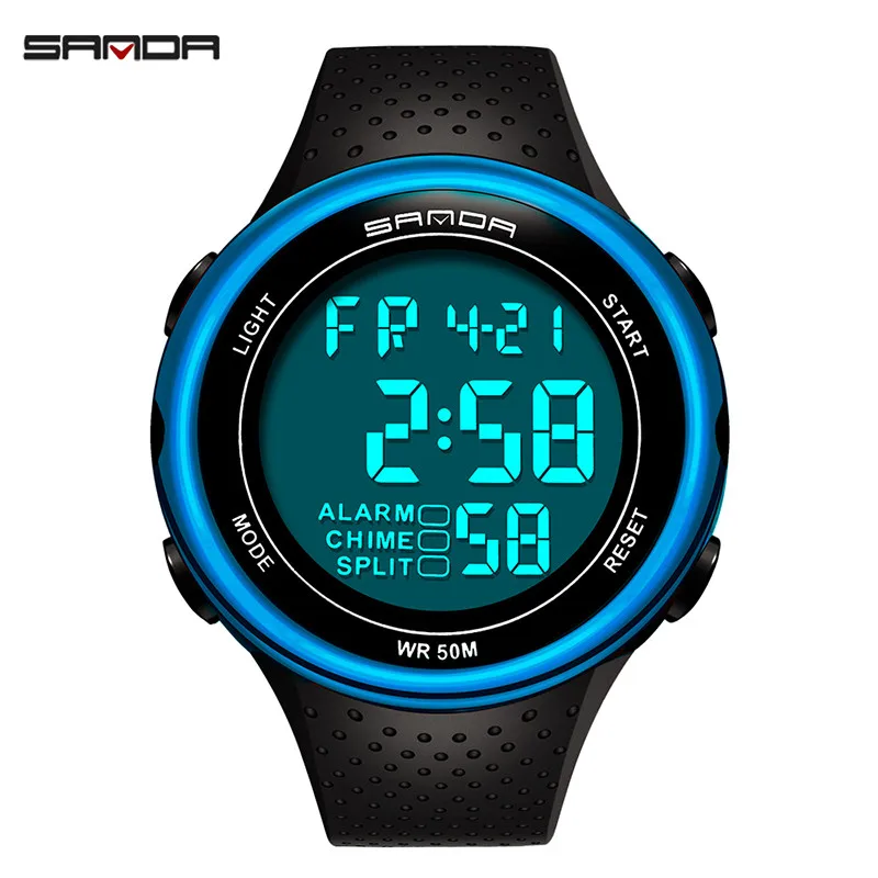 Модные мужские спортивные часы SANDA, светодиодный, мужские водонепроницаемые светящиеся цифровые часы, мужские электронные наручные часы, Relogio Masculino - Цвет: Black Blue