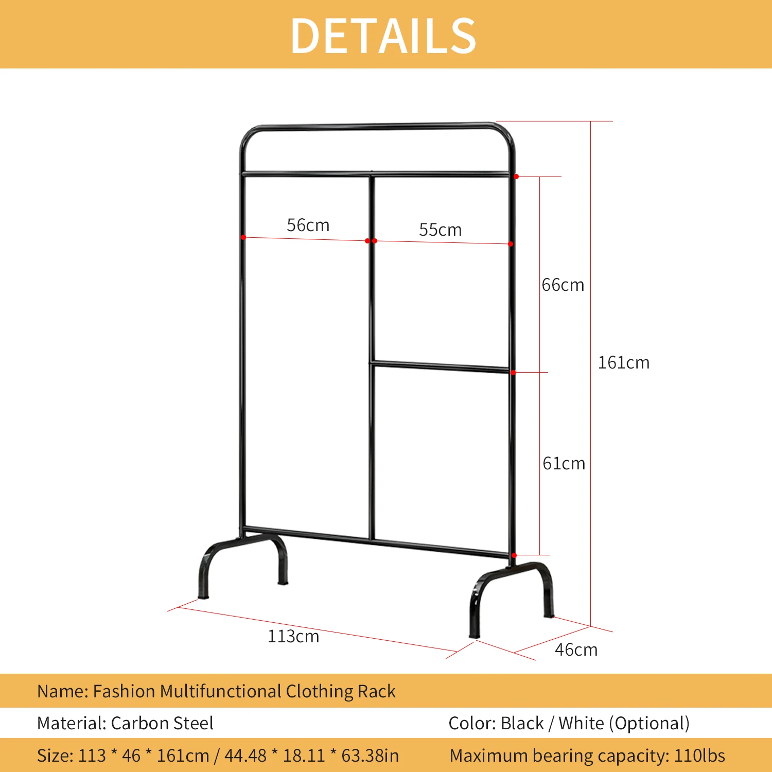  Bedroom Storage Clothing Rack Steel Rod Hanging Clothes Garment Rack Organizer Indoor Hanger 2 Hang - 4000469591558