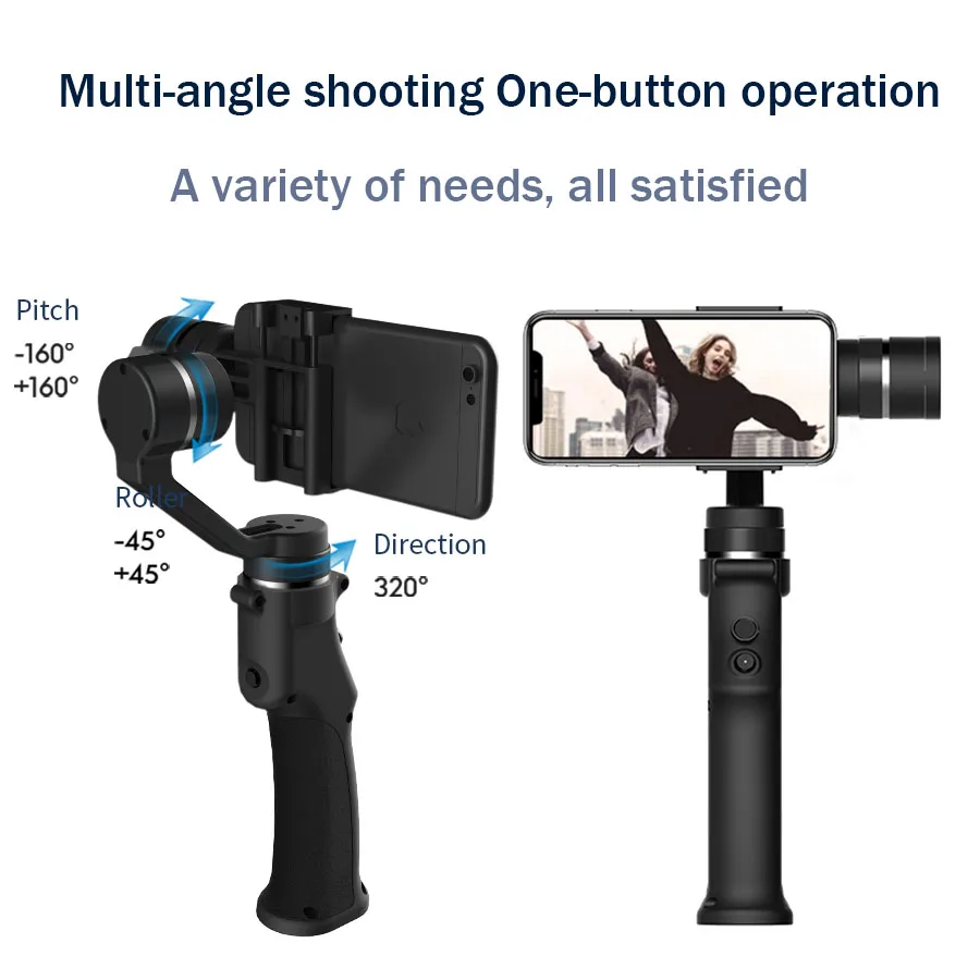 Funsnap 3-осевой стабилизатор 3 комбо ручной смартфон Gimbal стабилизатор для iPhone GoPro 7 6 5 sjcam eken Yi Экшн-камера