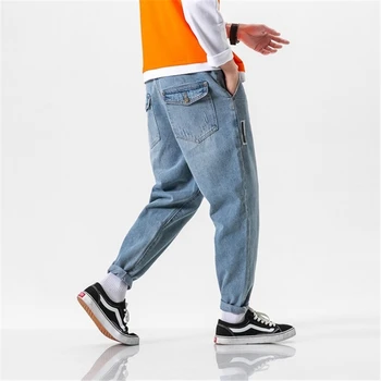 

2019 spring and autumn small feet casual denim trousers men tide brand loose straight Japanese multi-pocket tooling jeans